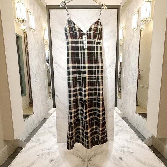 NWT Alice + Olivia Julietta Plaid Side Slit Slip Dress Satin Multicolor Sz 0 - Picture 2 of 14